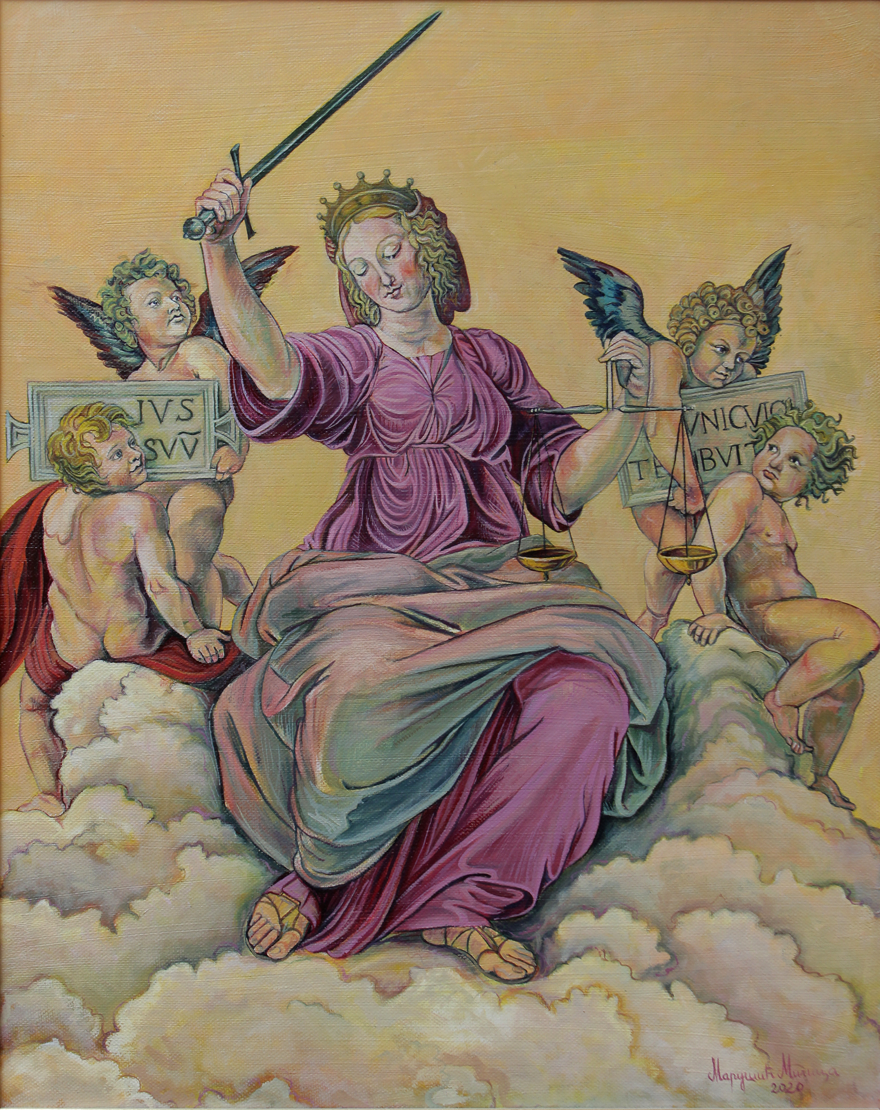 JUSTITIA (Lady Justice) - Oil Painting on Canvas 50x40cm, year 2020 - by artist Milica Marušić