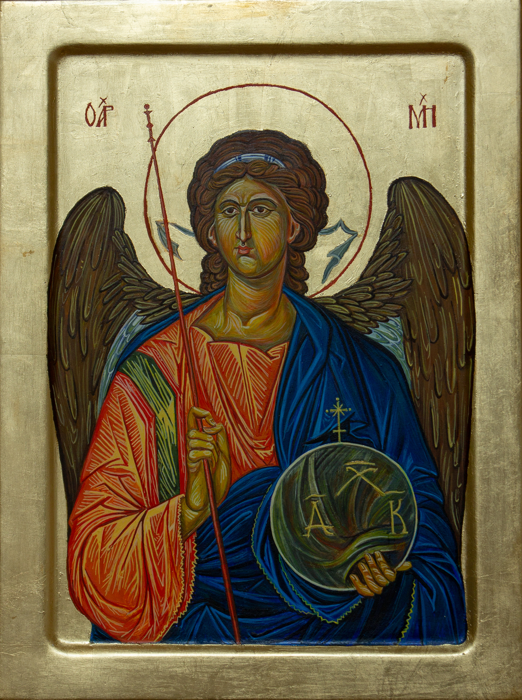 Archangel Michael (Arhađel Mihailo) - 40x30cm Commissioned Byzantine Icon egg tempera on wood with gold leaf - Hand painted by artist Milica MARUŠIĆ