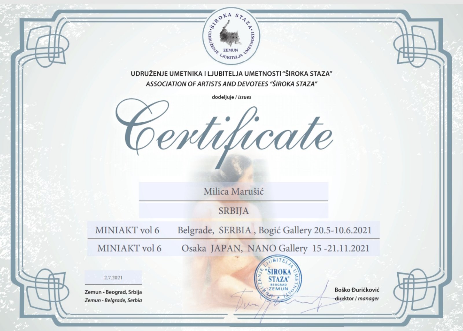 Japan - Mini Akt vol 6 - Certificate - Milica MARUŠIĆ