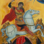 Saint George - 40x30cm - Byzantine Orthodox Icon - Oil on canvas artwork hand painted by artist Milica MARUŠIĆ