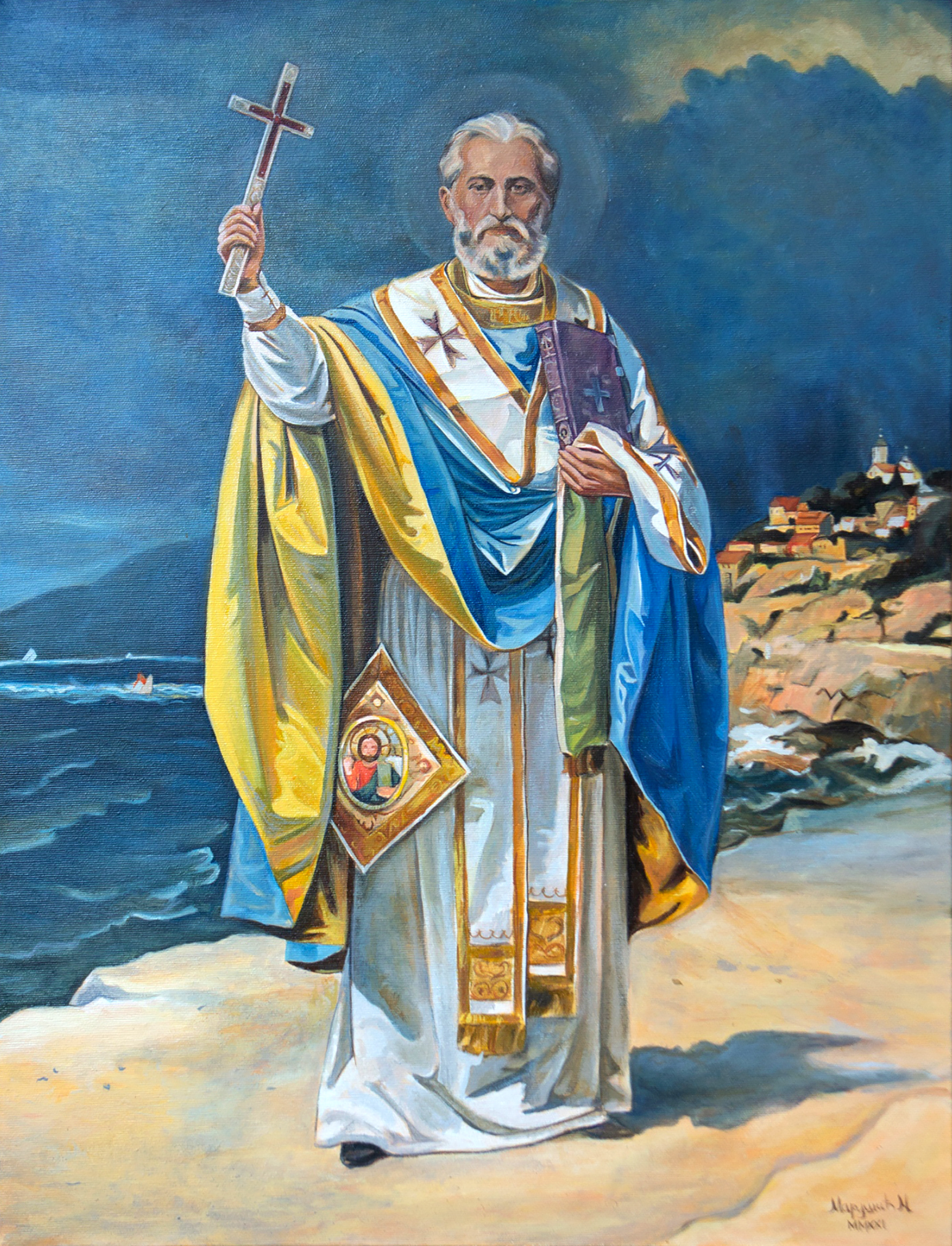 Saint Nicholas - 65x50cm - Religious painting - Oil on canvas artwork hand painted by artist Milica MARUŠIĆ