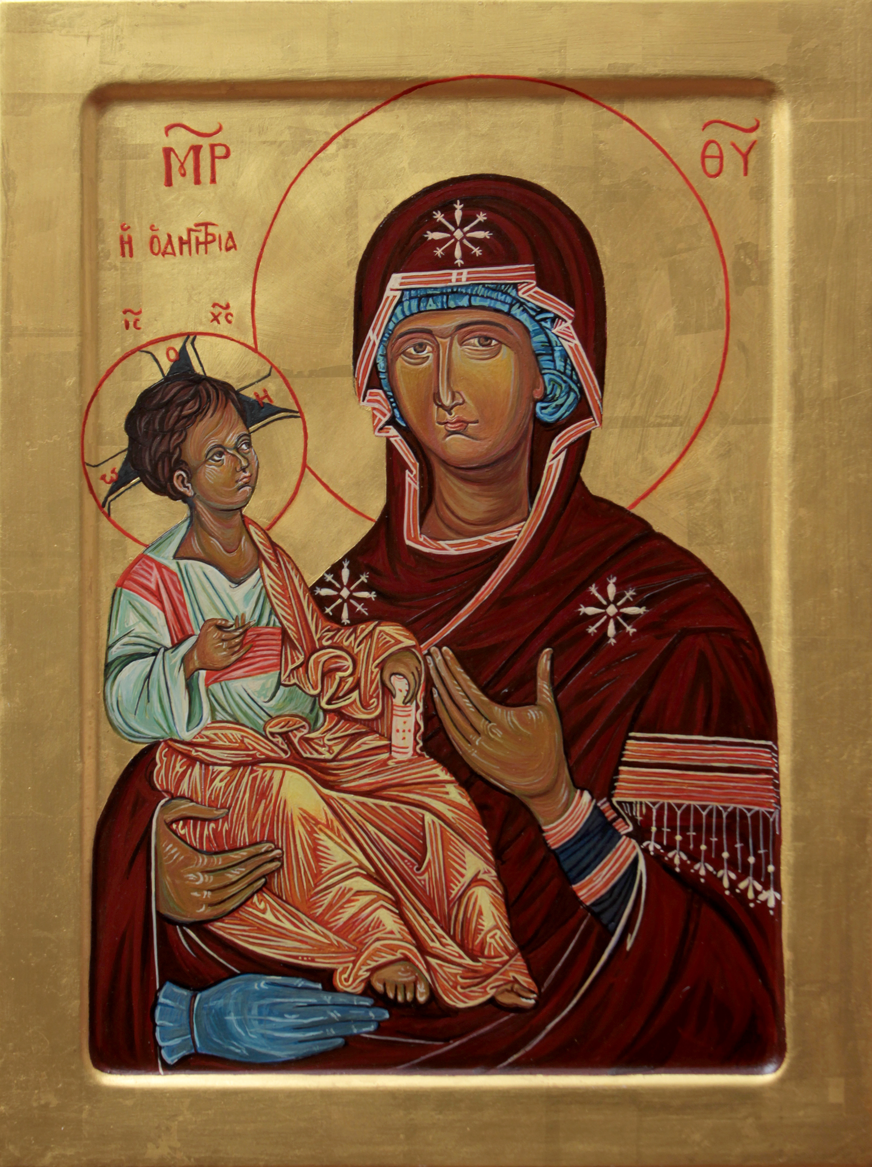 Virgin Mary - (Bogorodica Trojeručica) - 40x30cm Commissioned Byzantine Icon egg tempera on wood with gold leaf - Hand painted by artist Milica MARUŠIĆ
