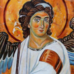 White Angel - 30x24cm - Byzantine Orthodox Icon - Oil on canvas artwork hand painted by artist Milica MARUŠIĆ