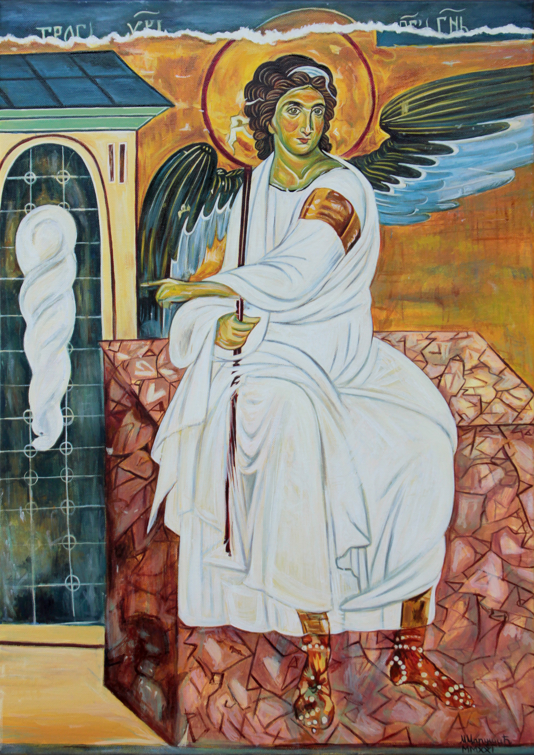White Angel - 70x50cm - Byzantine Orthodox Icon - Oil on canvas artwork hand painted by artist Milica MARUŠIĆ