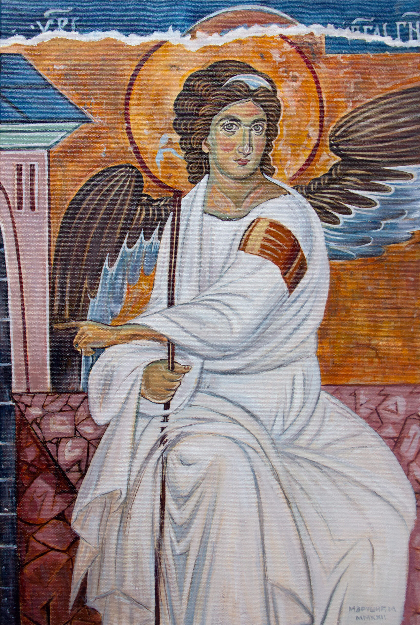 White Angel - Beli Anđeo - Orthodox Byzantine Icon - Oil Painting on Canvas - 60x40cm Original Artwork by artist Milica MARUSIC