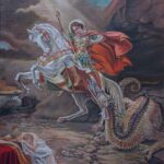 Saint George and the Dragon - 60x45cm - 2023 - Religious painting- Original oil on canvas - artist Milica Marušić